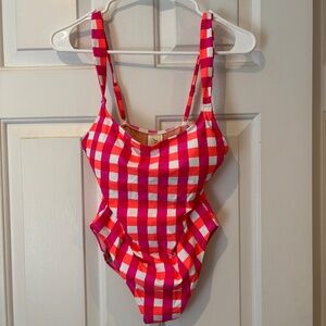 Swimsuit, nwt, 1 piece, orange/pink checked